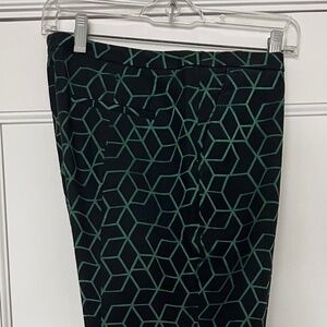 Halogen Women's Quinn Fit Ankle Pants Geo-Metallic Pattern Green Black, Size 10